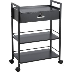 Beauty Salon Trolley Cart, 3-Tier Hair Salon Stations Cabinet for Stylist with Lockable Drawer